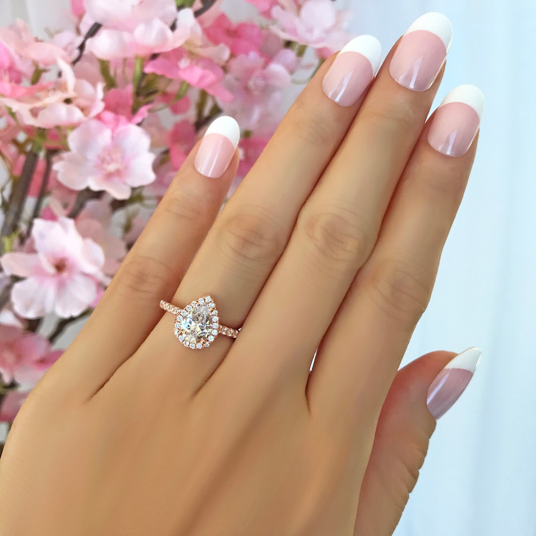 1.5 Ctw Classic Pear Engagement Ring, Man Made Diamond Simulants, Halo ...