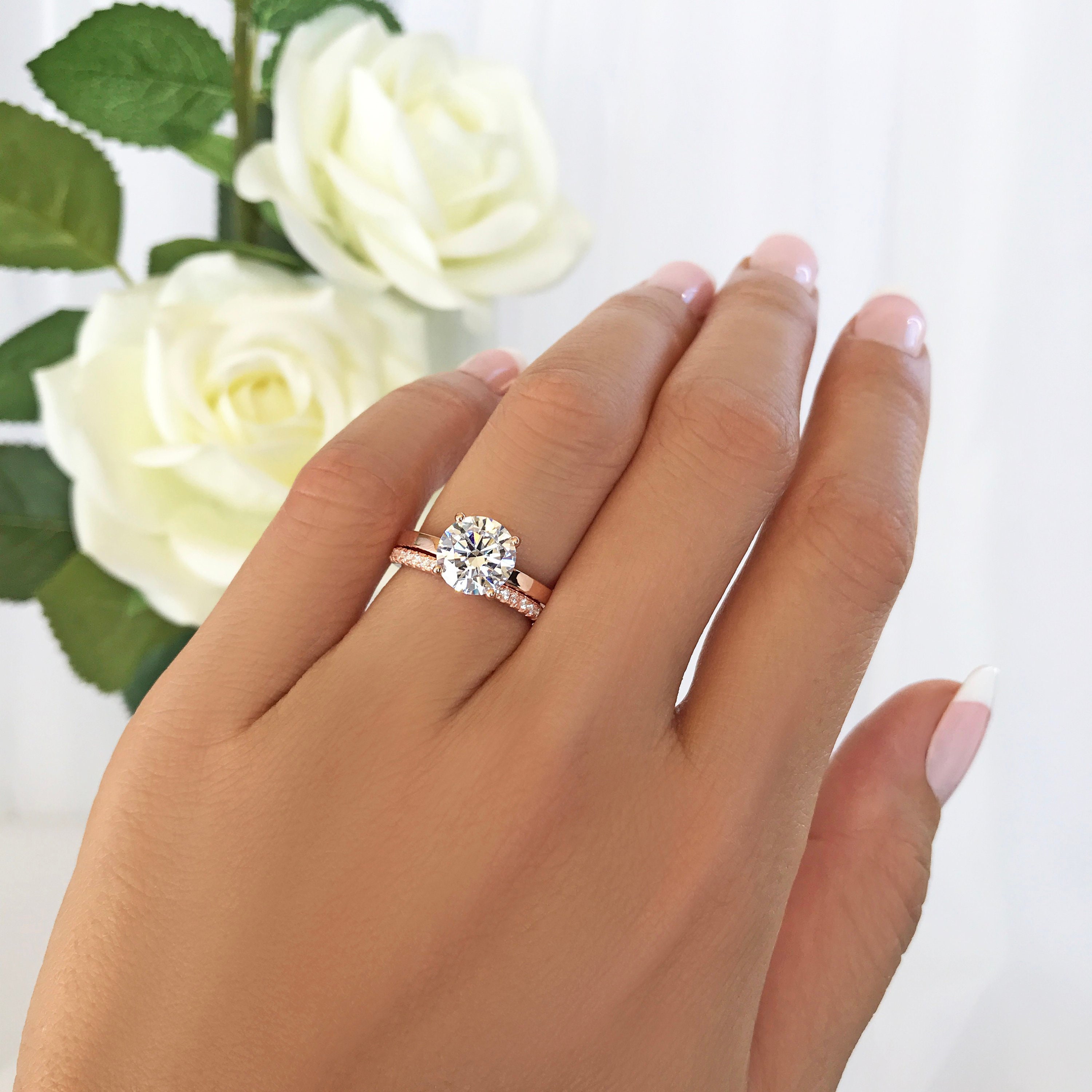 2 Ct Stacking Solitaire Bridal Set 4 Prong Engagement Ring - Etsy Norway