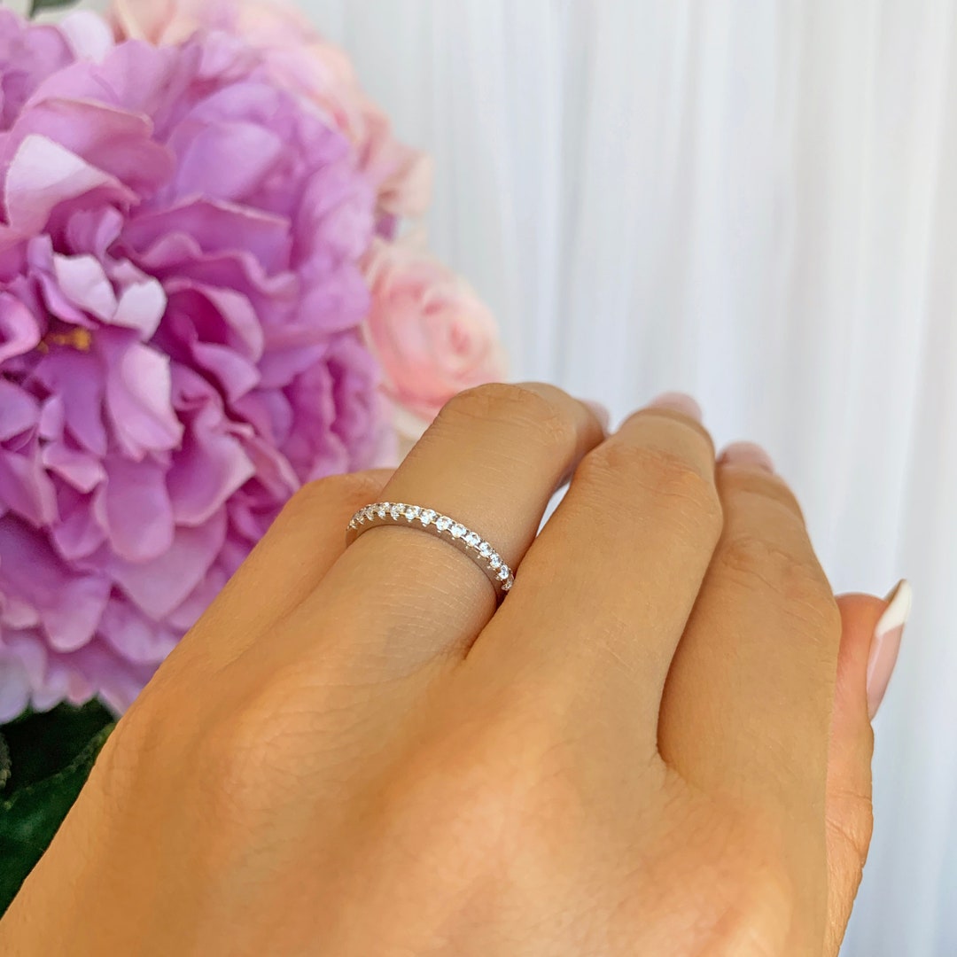 Small Half Eternity Ring, 1.5mm Wedding Band, Engagement