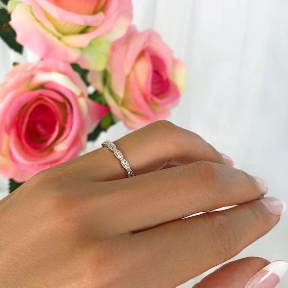 Wide Art Deco Wedding Band, Vintage Style Engagement Ring, Man Made Diamond  Simulants, Sterling Silver, Wedding Ring, 30% Final Sale