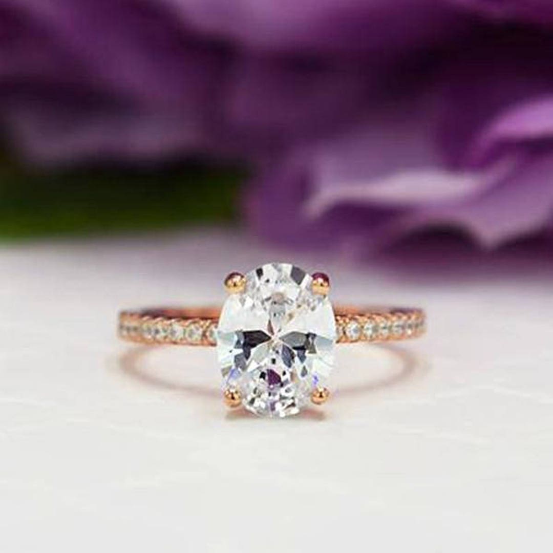 2.25 Ctw Oval Accented Solitaire Blake Engagement Ring Half - Etsy