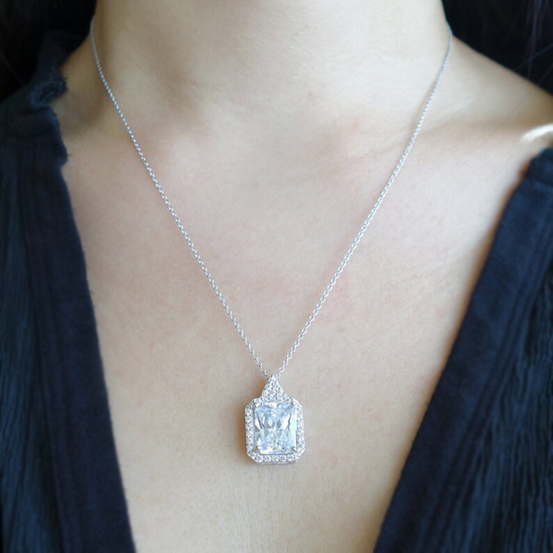 60/% Final Sale 7 ctw Radiant Halo Necklace Pendant D Color White Man Made Diamond Simulant Sterling Silver Anniversary Bridal Gift