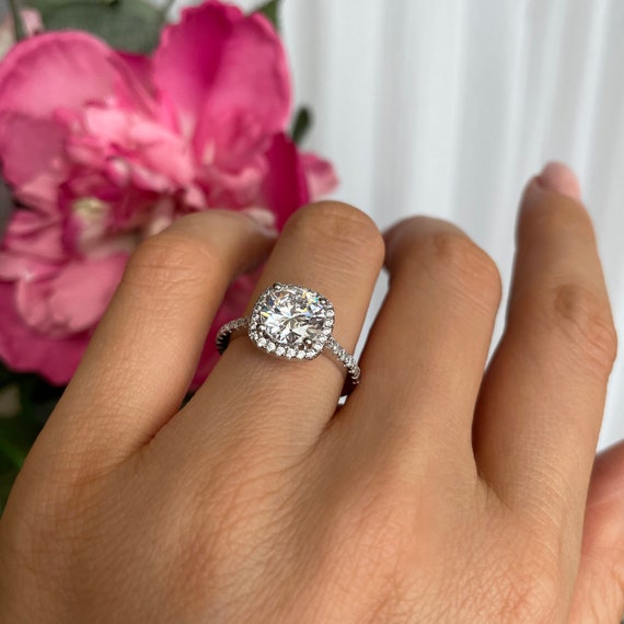 2.25 ctw Classic Square Halo Engagement Ring, Man Made Diamond