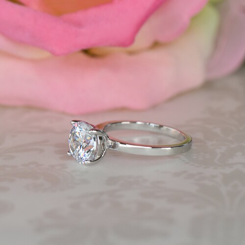 Sz 4, 9, 10: 3 ct 4 Prong Stacking Classic Solitaire Engagement Ring, Round Cut Man shops Made Diamond Simulant, Sterling Silver, 40% Final Sale
