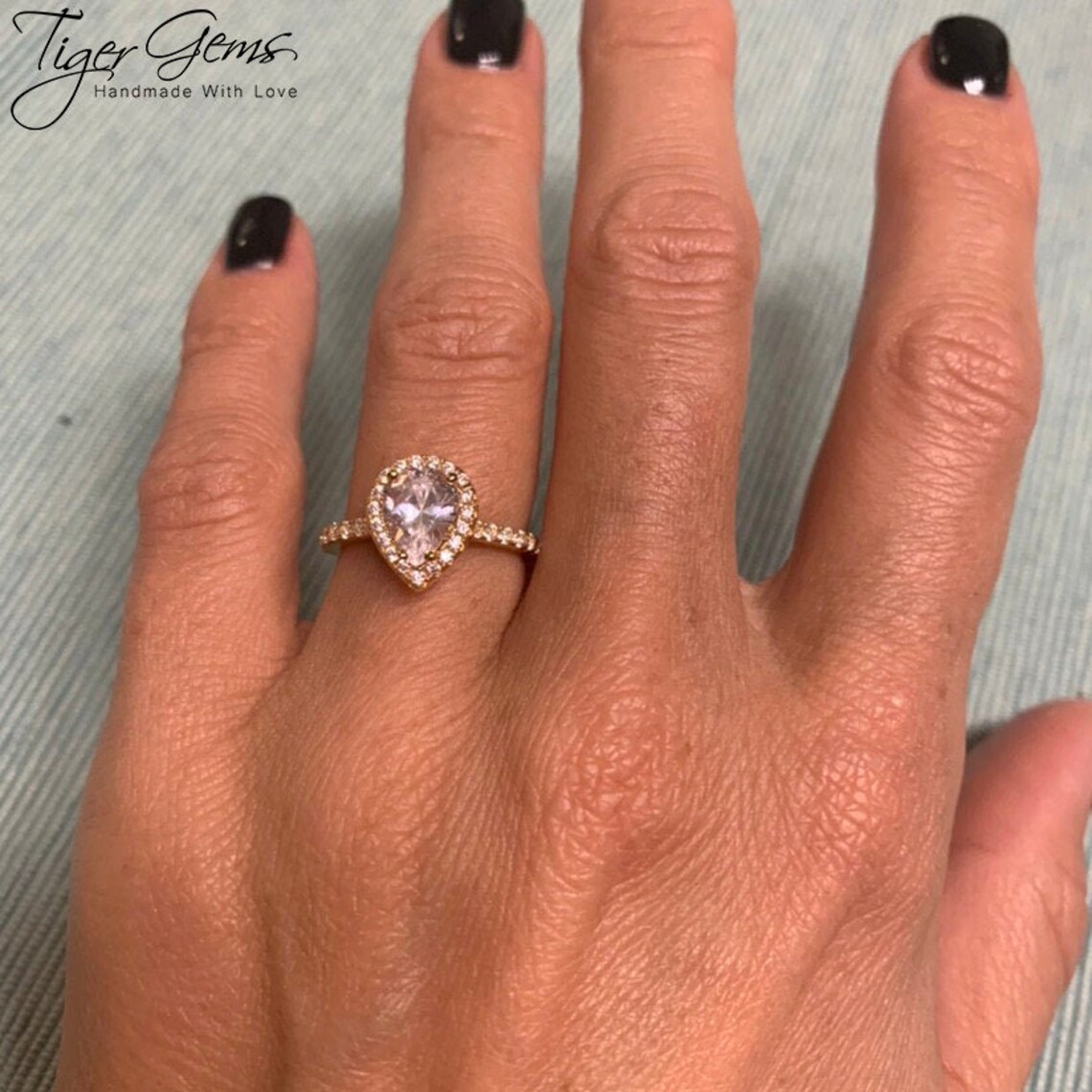 1.5 Ctw Classic Pear Engagement Ring, Man Made Diamond Simulants, Halo ...