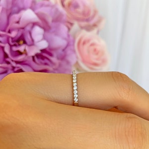 Small Half Eternity Ring, 1.5mm Wedding Band, Engagement Ring, Man Made Diamond Simulants, Bridal Ring, Round Wedding Band, Sterling Silver image 6