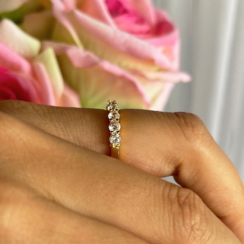 1 ctw Half shops Eternity Stacking Wedding Band, Anniversary Ring, Promise Ring, Man Made Diamond Simulant, Sterling Silver, Yellow Gold Plated