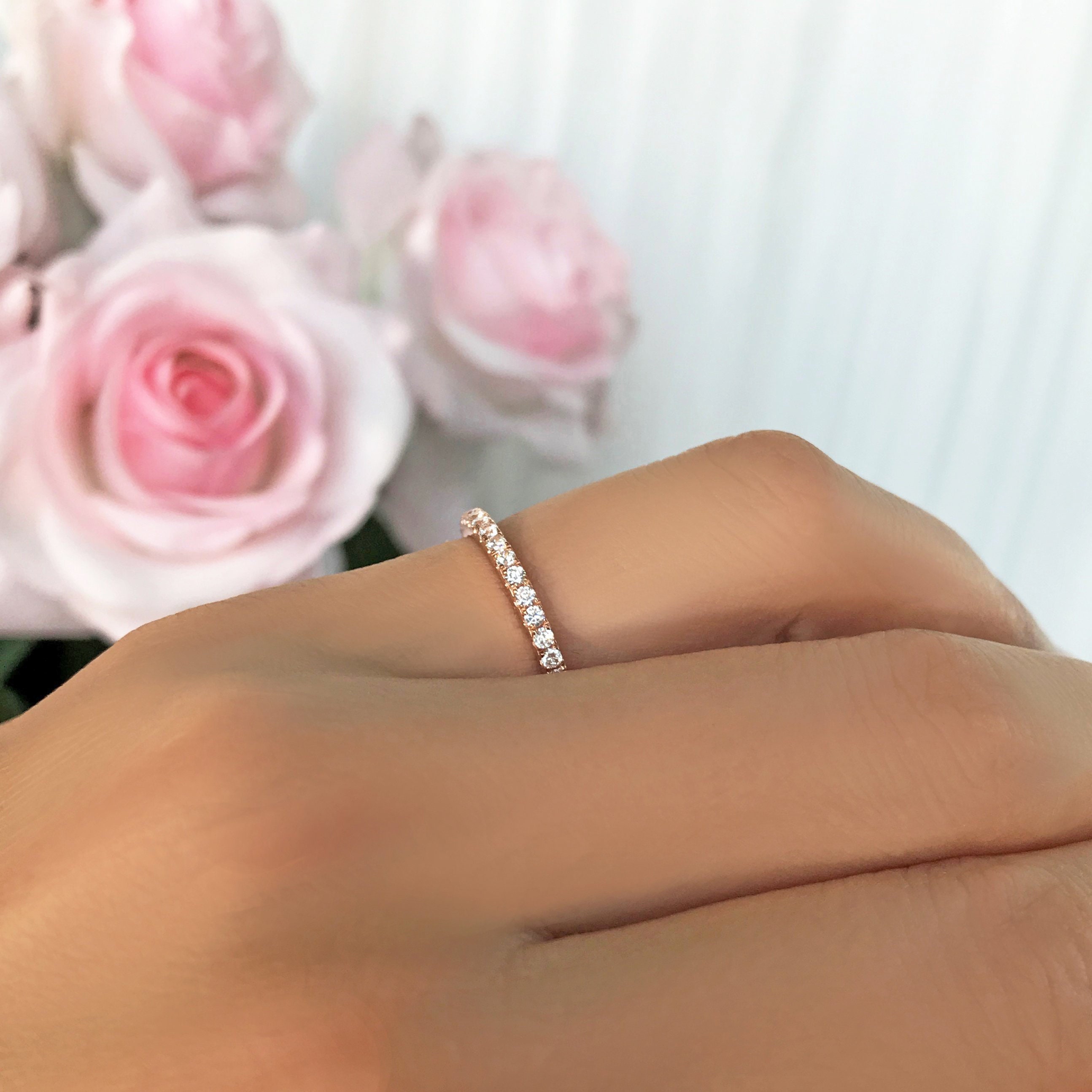 Delicate Half Eternity Wedding Band Bridal Ring 15 mm image 0