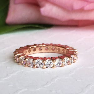 2 ctw Classic Full Eternity Band, Round Wedding Band, Man Made White Diamond Simulants, Bridal Ring, Sterling Silver, Rose Gold Plated