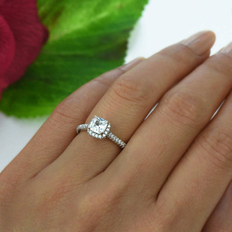 1 ctw Classic Halo Promise Ring Half Eternity Bridal Ring Etsy