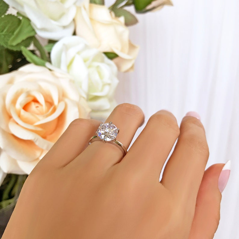 3 ct Stacking Solitaire Ring 6 Prong Round Engagement Ring Anniversary Ring Wedding Ring Man Made Diamond Simulant Sterling Silver