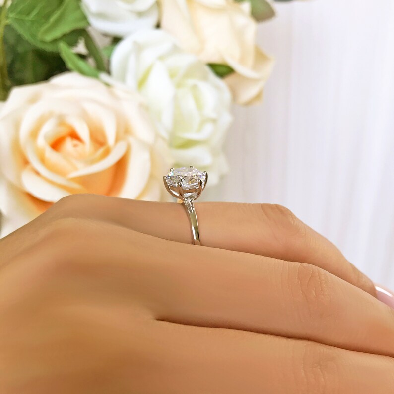 3 ct Stacking Solitaire Ring 6 Prong Round Engagement Ring Anniversary Ring Wedding Ring Man Made Diamond Simulant Sterling Silver