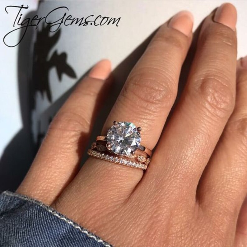 3 Ct Stacking Solitaire Bridal Set 4 Prong Engagement Ring - Etsy