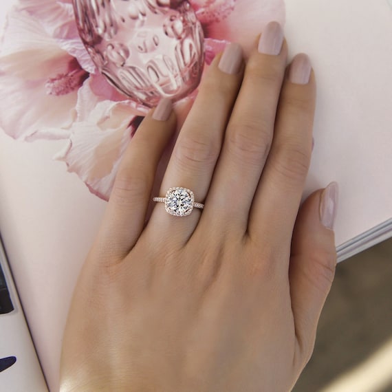 2.25 Ctw Classic Square Halo Engagement Ring, Wedding Ring 2.25 Ctw Classic Square Halo Engagement Ring, Wedding Ring