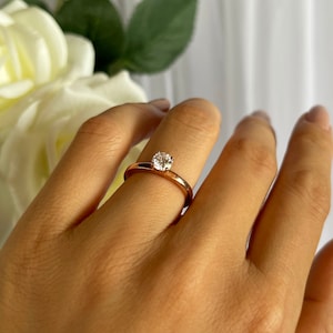 More sizes 1/2 ct Promise Ring, Engagement Ring, Round Solitaire Ring, Man Made Diamond Simulant, Sterling Silver, Rose Gold Plated image 6