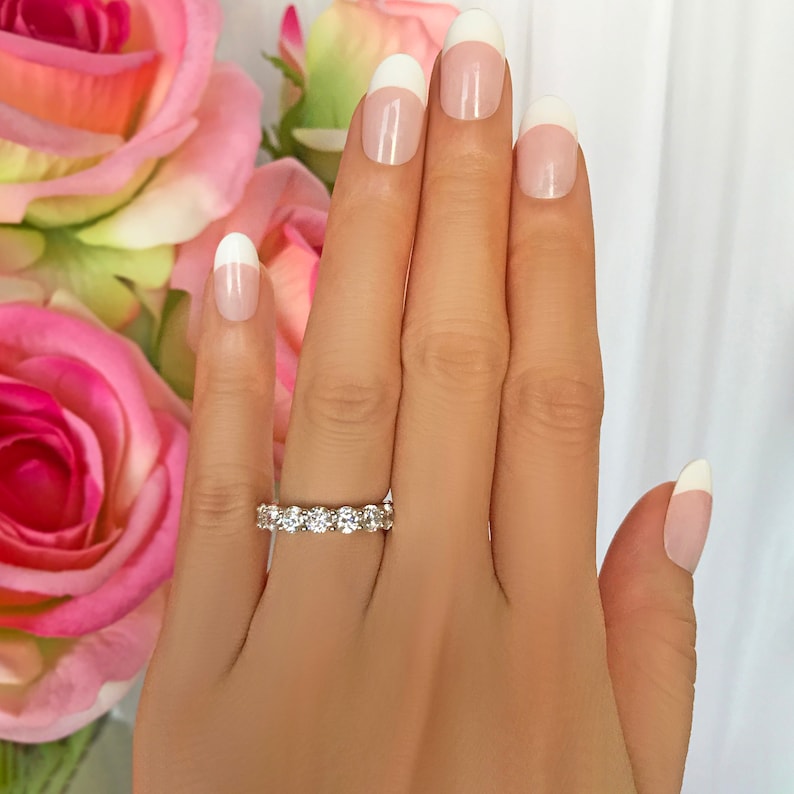 Round Wedding Band Bridal Ring Engagement Ring Sterling Silver Man Made White Diamond Simulants 4 ctw Full Eternity Ring Stacking Band