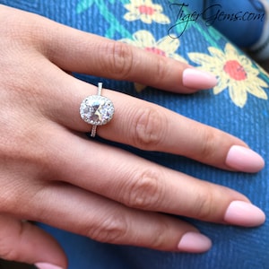 2.25 ctw Classic Oval Halo Ring, Engagement Ring, Man Made Diamond Simulants, Wedding Ring, Bridal Ring, Promise Ring, Sterling Silver image 8