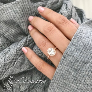 2.25 ctw Oval Halo Ring, Vintage Style Engagement Ring, Man Made Diamond Simulants, Art Deco Halo Ring, Sterling Silver, Rose Gold Plated image 8