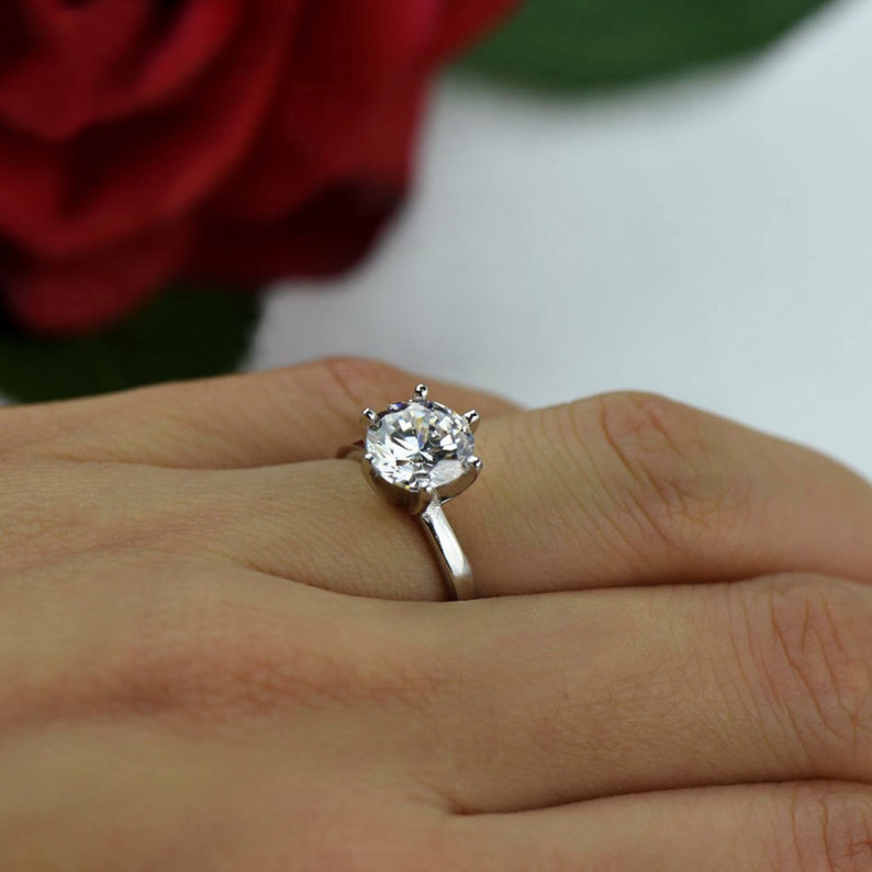 Engagement Ring Wedding Ring Sterling Silver 2 ct Classic Solitaire Ring Man Made Diamond Simulant 6 Prong Bridal Ring 40/% Final Sale