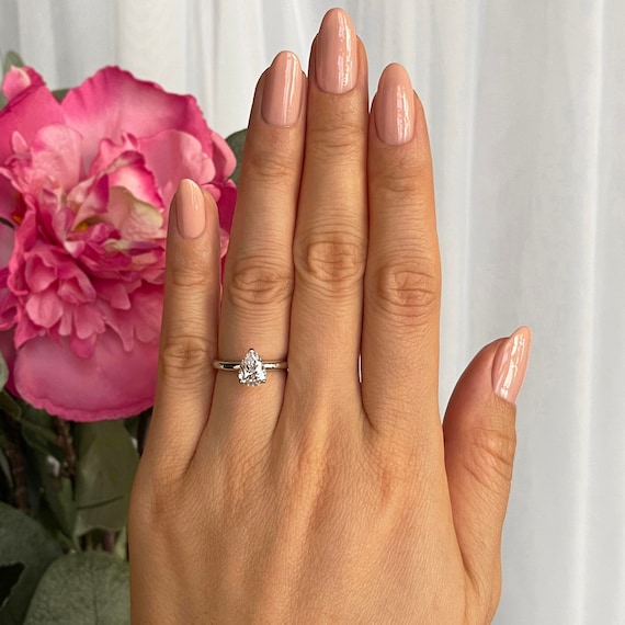 1.2 Ct Classic V Style Pear Solitaire Minimalist Engagement Ring Pear Cut Promise Ring Man Made Diamond Simulants Sterling Silver Etsy
