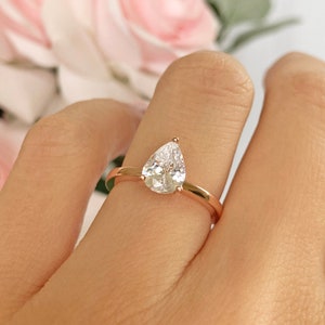 1.2 ct Classic Pear Solitaire Engagement Ring, Promise Ring, Man Made Diamond Simulants, Sterling Silver, Rose Gold Plated, 50% Final Sale