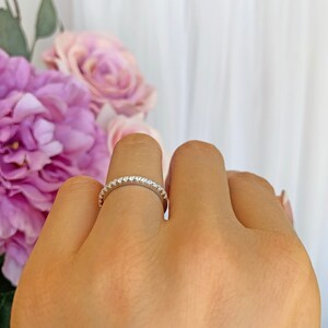 Small Half Eternity Ring, 1.5mm Wedding Band, Engagement Ring, Man Made Diamond Simulants, Bridal Ring, Round Wedding Band, Sterling Silver image 4