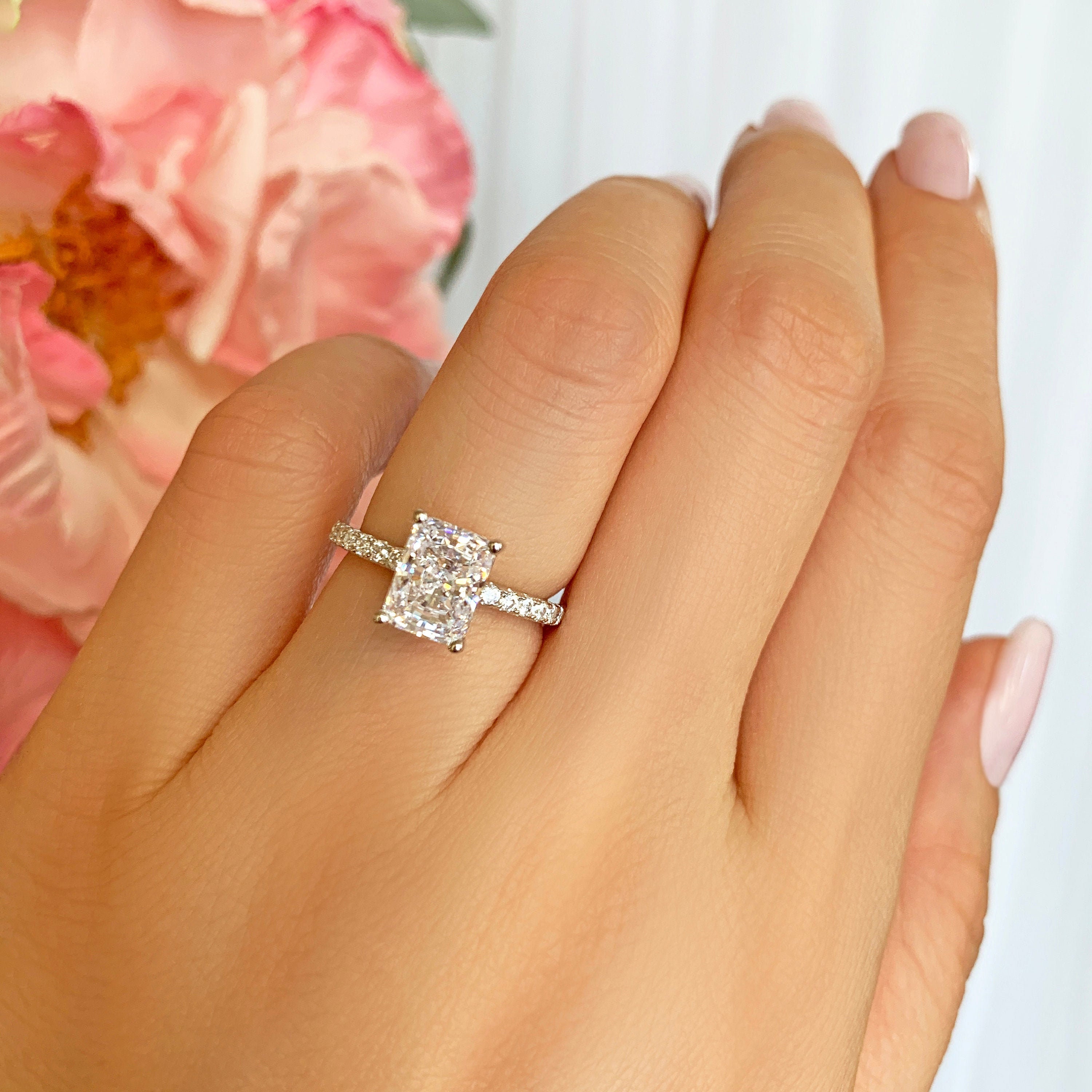 2 Ctw Radiant Accented Solitaire Engagement Ring Half - Etsy