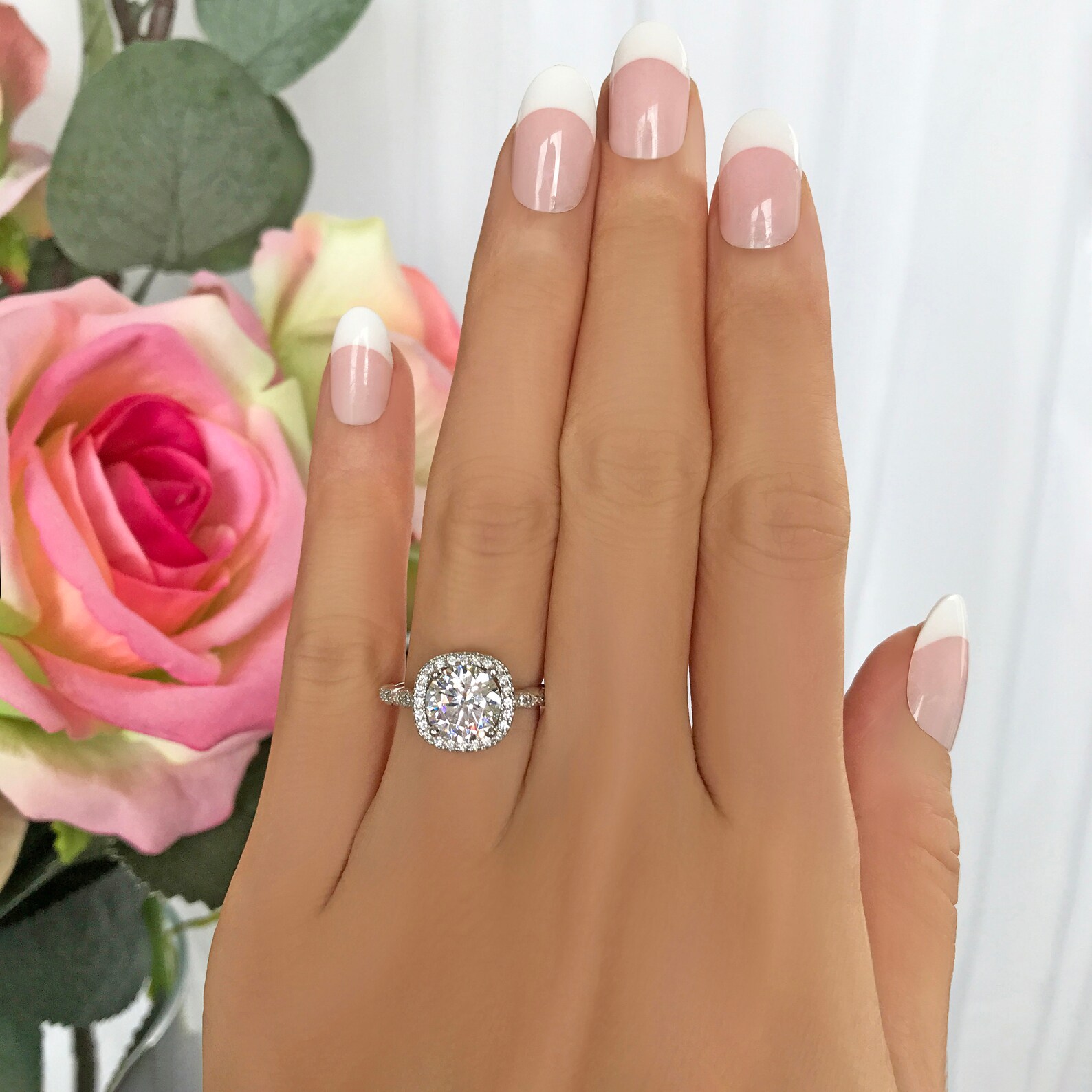 2.25 Ctw Vintage Inspired Ring, Halo Engagement Ring, Man Made Diamond ...