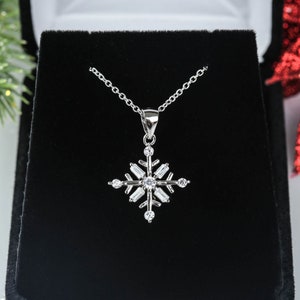 Art Deco Snowflake Necklace, 8 Stone Pendant, Man Made Diamond Simulants, Christmas, Winter, Bridal, Sterling Silver, 16-18" chain