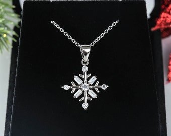 Art Deco Snowflake Necklace, 8 Stone Pendant, Man Made Diamond Simulants, Christmas, Winter, Bridal, Sterling Silver, 16-18" chain