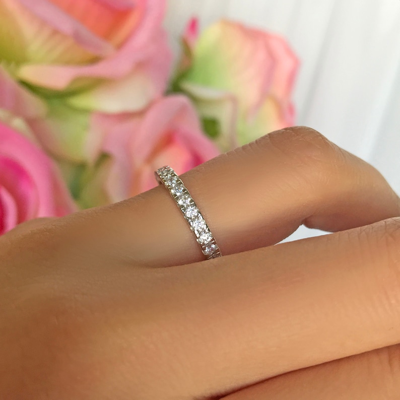 Man Made Diamond Simulant 2.7mm Wedding Band Layering Bridal Ring Minimalist Engagement Ring Sterling Silver 1 ctw Full Eternity Ring