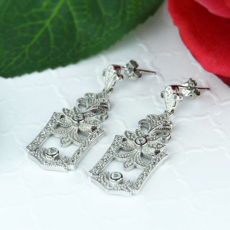 40/% Final Sale Man Made Diamond Simulants Sterling Silver Gatsby Style Vintage Inspired Chandelier Earrings Wedding Bridal Earrings