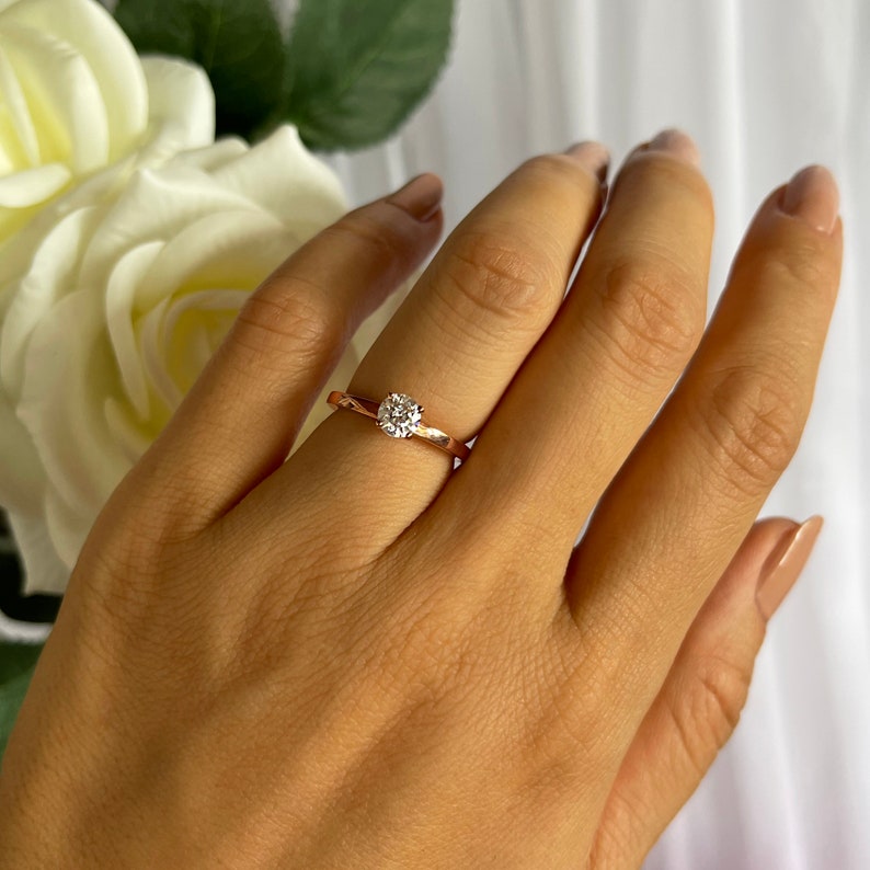 1/2 ct Promise Ring, Round Solitaire Ring, Wedding Ring, Engagement Ring, Man Made Diamond Simulant, Sterling Silver, Rose Gold Plated image 4