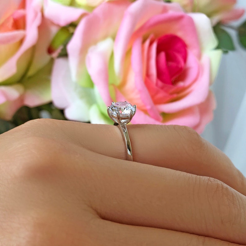 2 Ct 6 Prong Solitaire Ring Round Engagement Ring Man Made Etsy
