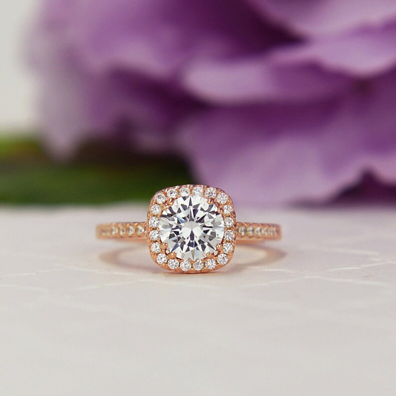 1.25 Ctw Classic Square Halo Promise Ring Engagement Ring Etsy
