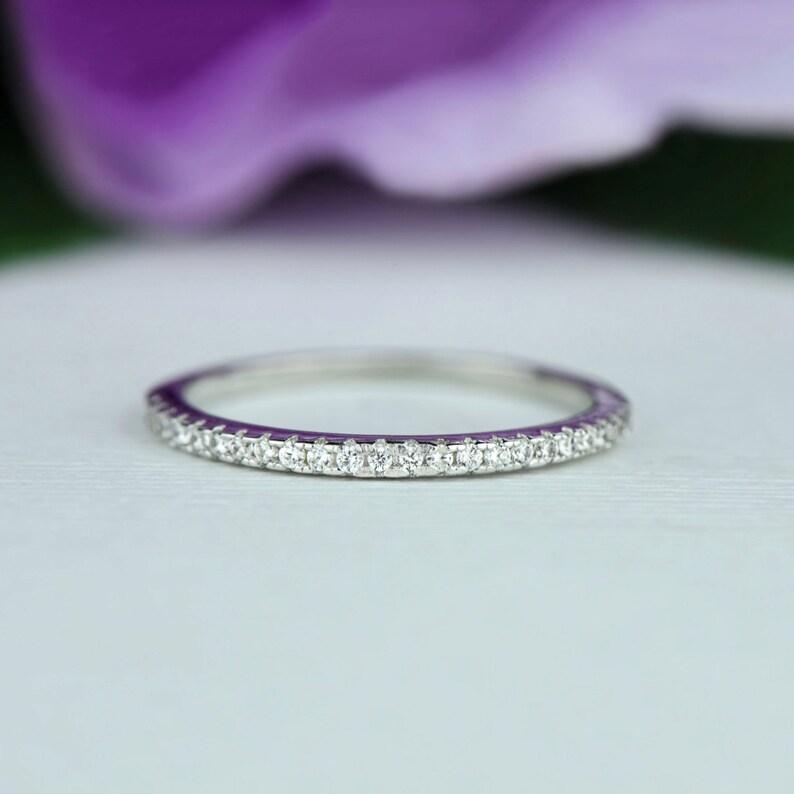 More Sizes Small Half Eternity Ring, 1.5mm Wedding Band, Engagement Ring, Round Man Made Diamond Simulants, Bridal Ring, Sterling Silver image 7