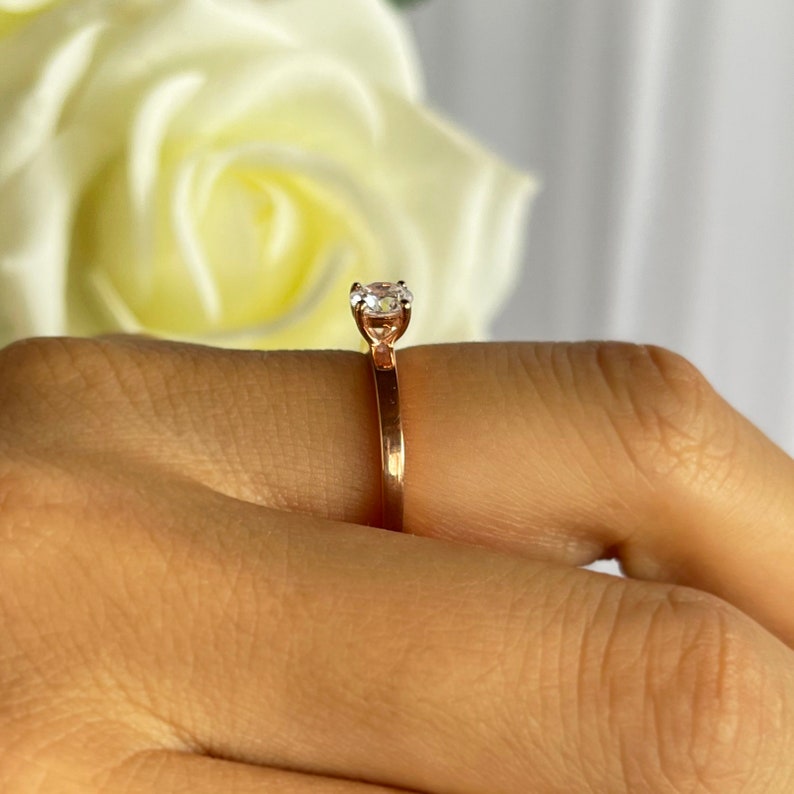 1/2 ct Promise Ring, Round Solitaire Ring, Wedding Ring, Engagement Ring, Man Made Diamond Simulant, Sterling Silver, Rose Gold Plated image 6