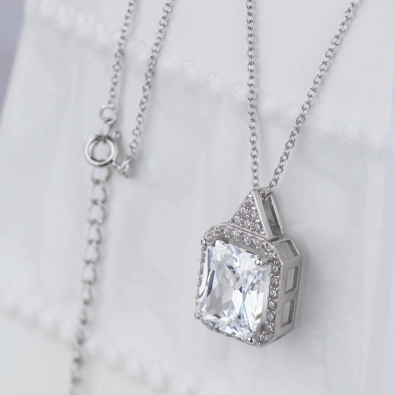 60/% Final Sale 7 ctw Radiant Halo Necklace Pendant D Color White Man Made Diamond Simulant Sterling Silver Anniversary Bridal Gift