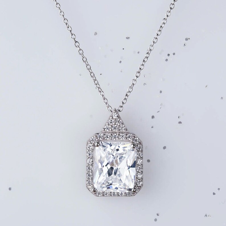 60/% Final Sale 7 ctw Radiant Halo Necklace Pendant D Color White Man Made Diamond Simulant Sterling Silver Anniversary Bridal Gift