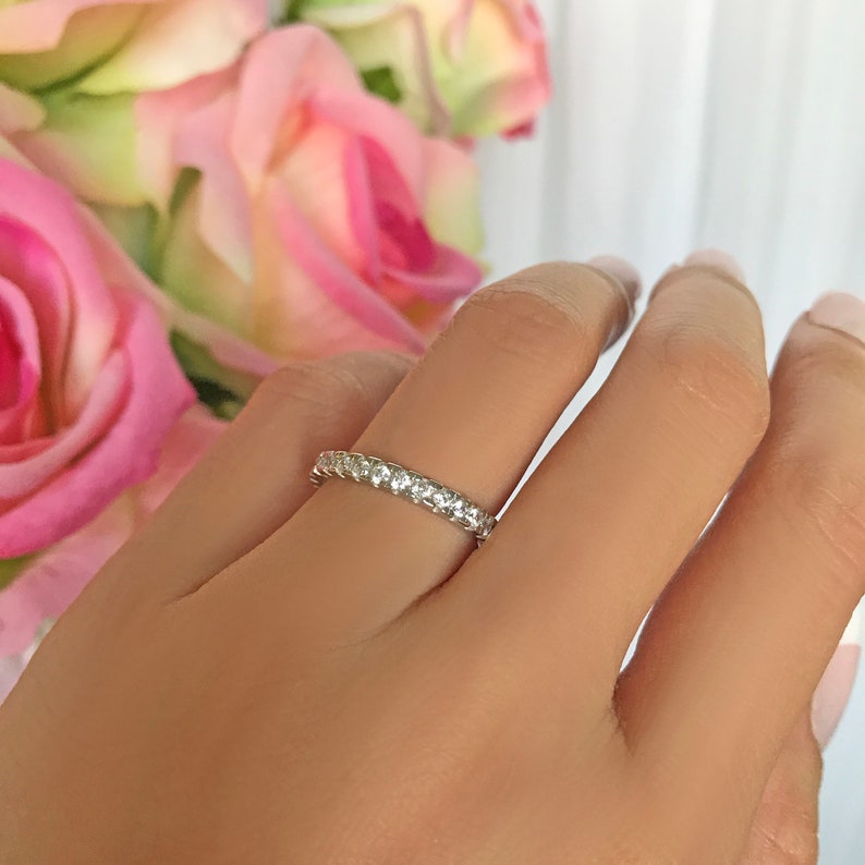 Man Made Diamond Simulant 2.7mm Wedding Band Layering Bridal Ring Minimalist Engagement Ring Sterling Silver 1 ctw Full Eternity Ring