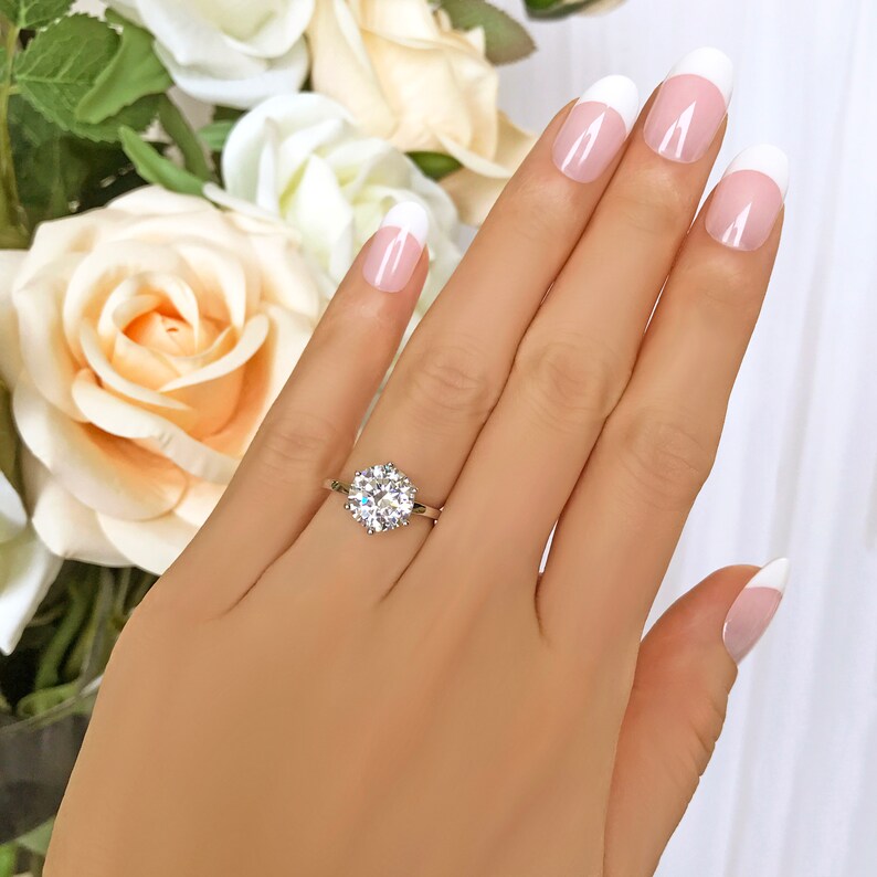 3 ct Stacking Solitaire Ring 6 Prong Round Engagement Ring Anniversary Ring Wedding Ring Man Made Diamond Simulant Sterling Silver