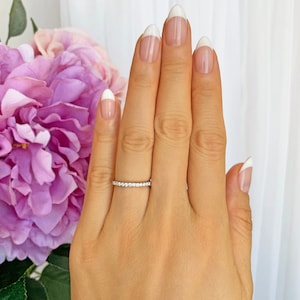 Small Half Eternity Ring, 1.5mm Wedding Band, Engagement Ring, Man Made Diamond Simulants, Bridal Ring, Round Wedding Band, Sterling Silver image 2