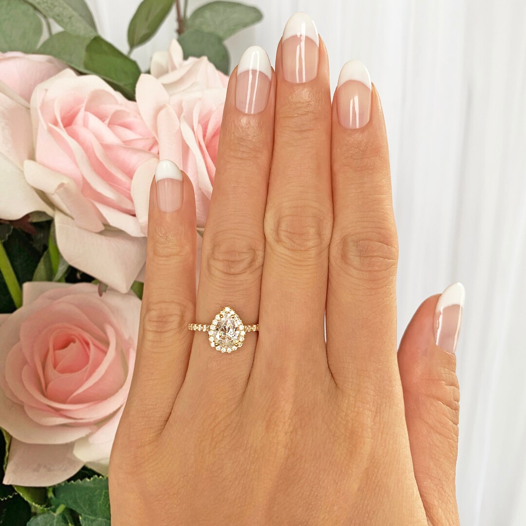 1.5 Ctw Classic Pear Engagement Ring, Man Made Diamond Simulants, Halo ...