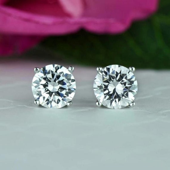 4 ctw 4 Prong Round Stud Earrings 2 ct Each Man Made Diamond Simulants Sterling Silver Bridal Earrings Bridesmaid Gift 30 Final Sale