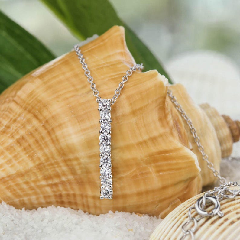 Sterling Silver 12 ctw 9 Stone Necklace Delicate Bridal Necklace Man Made Diamond Simulants Anniversary Necklace Single Bar Necklace