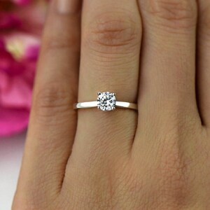 Sz 9: 1/2 ct Promise Ring, Round Solitaire Engagement Ring, Man Made Diamond Simulant, Wedding Ring, Sterling Silver, 50% Final Sale