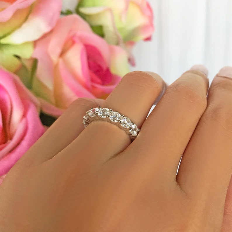 Round Wedding Band Bridal Ring Engagement Ring Sterling Silver Man Made White Diamond Simulants 4 ctw Full Eternity Ring Stacking Band