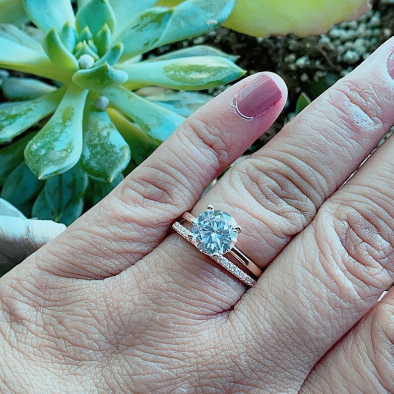 3 Ct Stacking Solitaire Bridal Set 4 Prong Engagement Ring - Etsy