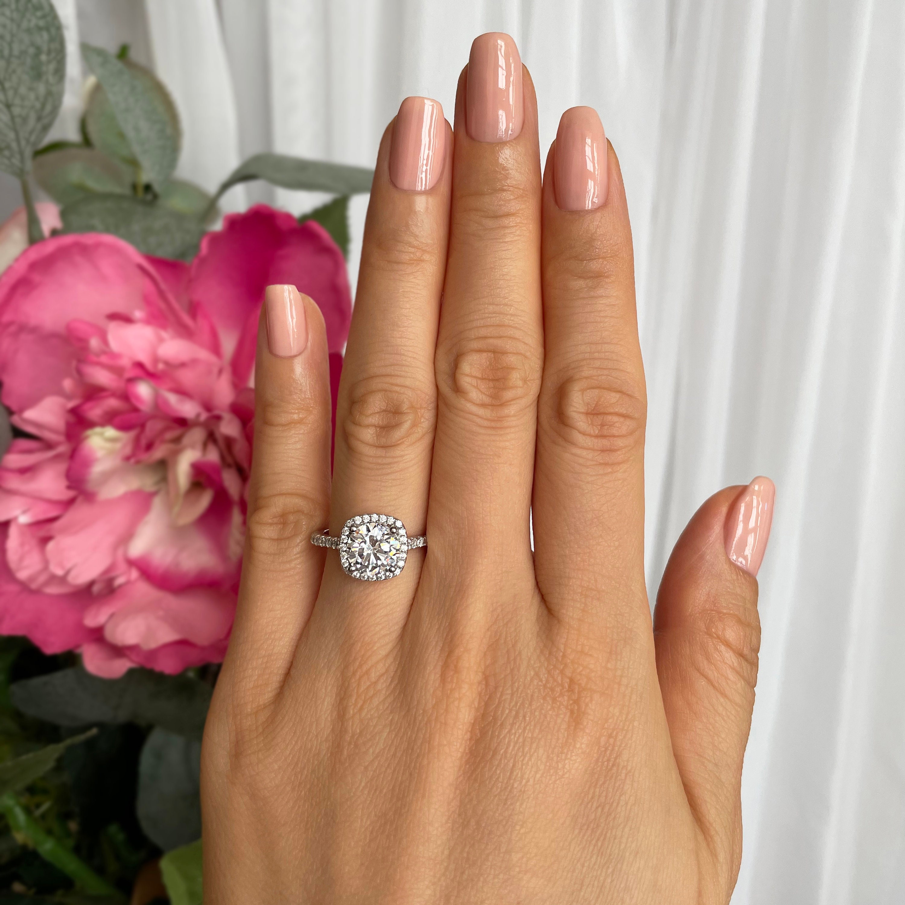 Halo engagement ring with plain wedding band sale