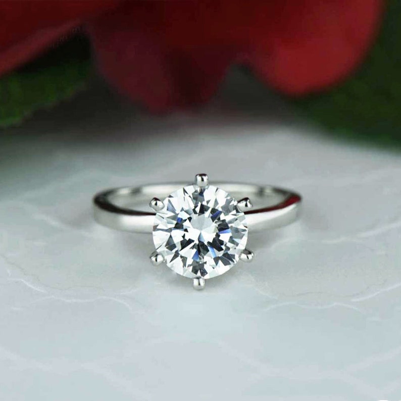 Engagement Ring Wedding Ring Sterling Silver 2 ct Classic Solitaire Ring Man Made Diamond Simulant 6 Prong Bridal Ring 40/% Final Sale